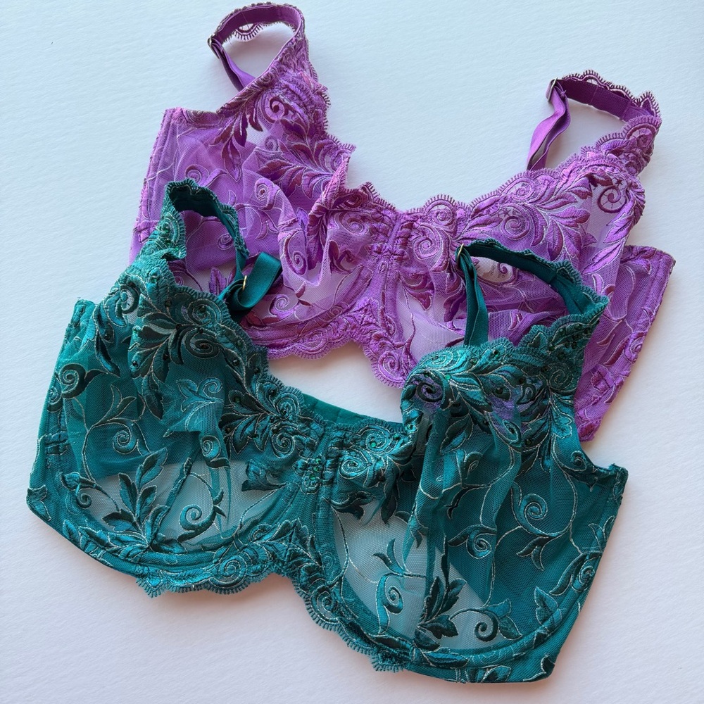 BUNDLE - Soma Sensuous Lace Unlined Underwire Bras Teal Orchid Purple Size 34G